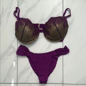 Purple and Gold Women's Swimwear Set